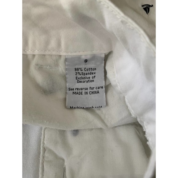 British Khaki Nautical Mini Skirt White with blue Sailboats Stretch Pockets Sz 8 - Picture 4 of 5